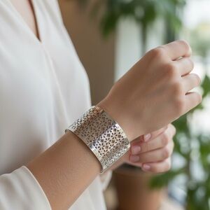 Elegant Silver Geometric Cuff Bracelet, NWT